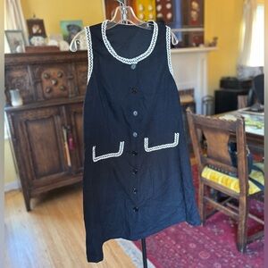 Black Sleeveless Button-Up Dress with White Trim